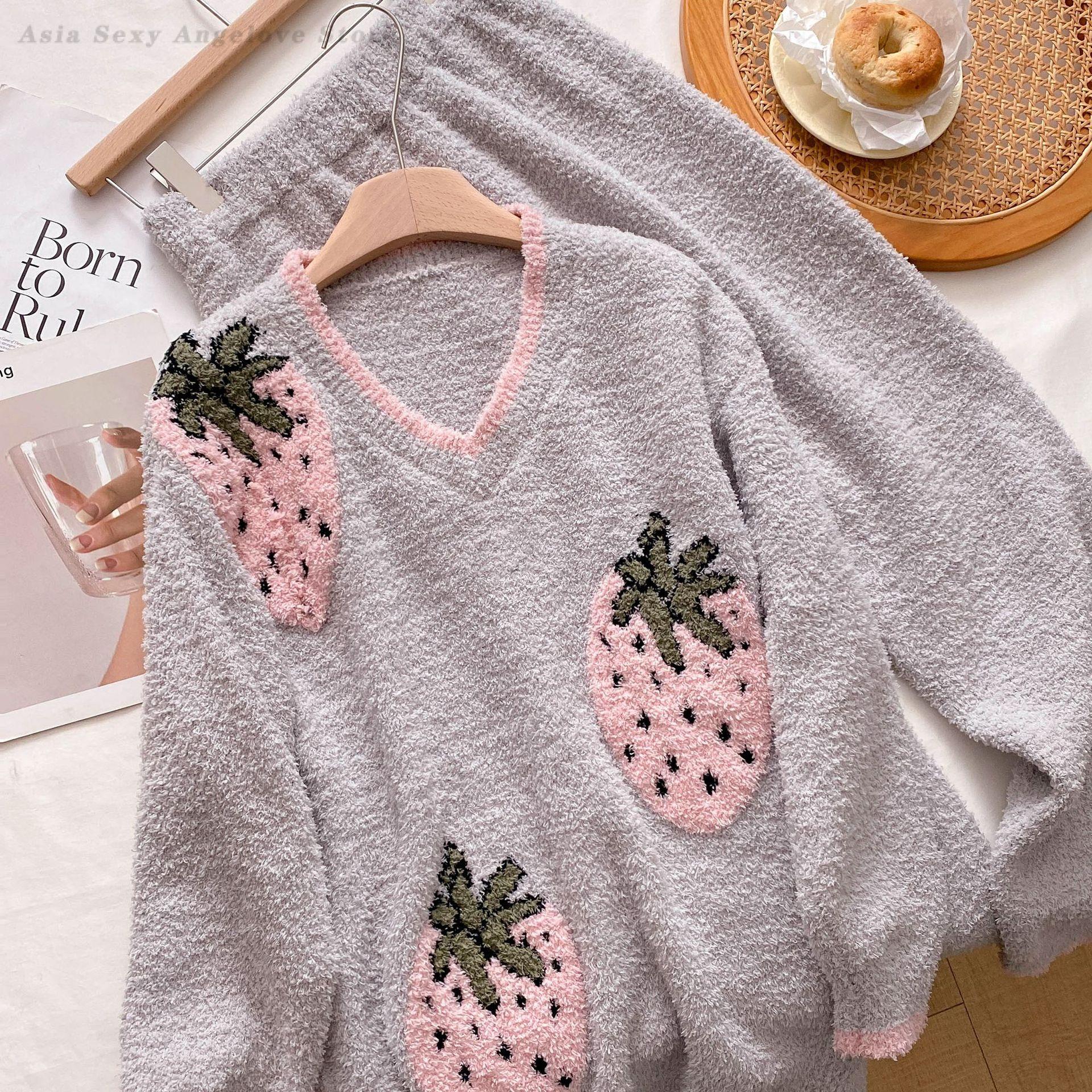 

Женская пижама цвета клубники из 2 предметов, милая пижама в стиле принцессы, теплая пижама из полуфланелевой ткани, осенне-зимняя новая домашняя одежда One Size серый