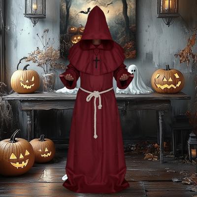 Friar Medieval Hooded Robe Monk Renaissance Priest Costume Halloween Wizard Sorcerer Cosplay Cloak for Adults