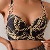 Women's Chain Print Rhinestone O-Ring Strap High Waist Bikini Set