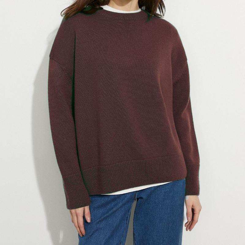 

sweater autumn and winter new round neck pullover loose pullover knitted sweater women L кофейный