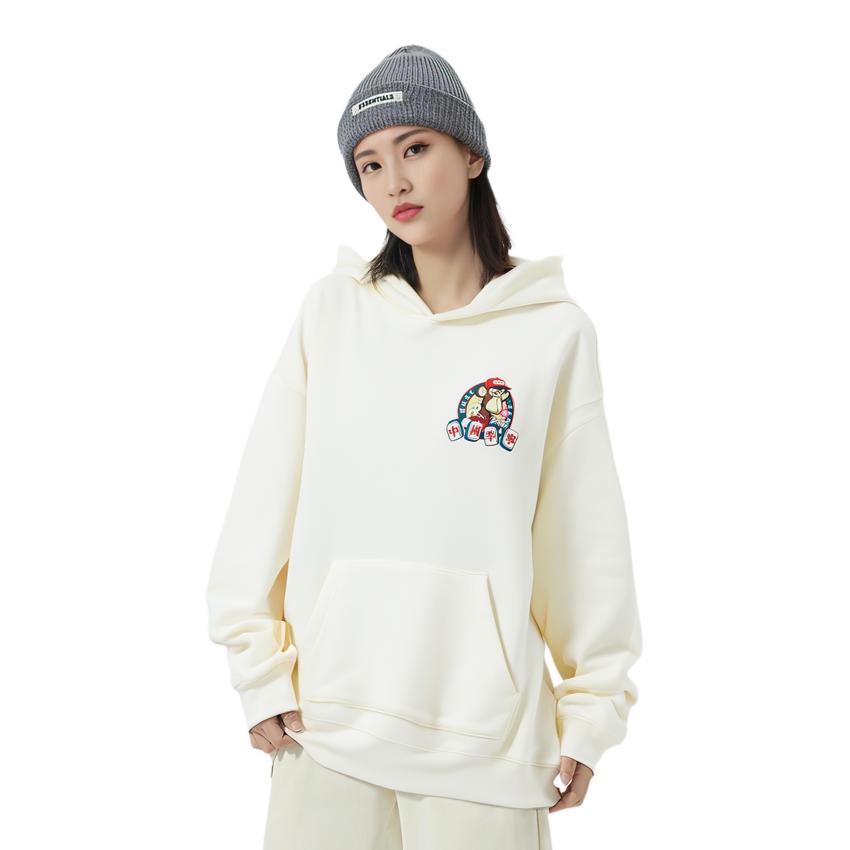Li Ning Reignite Series Boring Ape Trend Sports Club New Year Limited Loose Pullover Hoodie Unisex Hoodie Off-White AWDU909-1