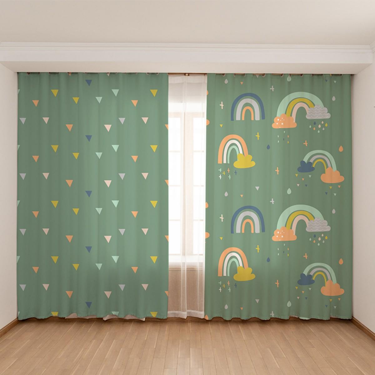 

Custom Children s Cartoon Pink Princess Wind Rainbow Unicorn Horse Drape Panel Little Girl Bed Chamber Semi-blackout Drape Blinds 2x50W100H(CM)&Grommet Top