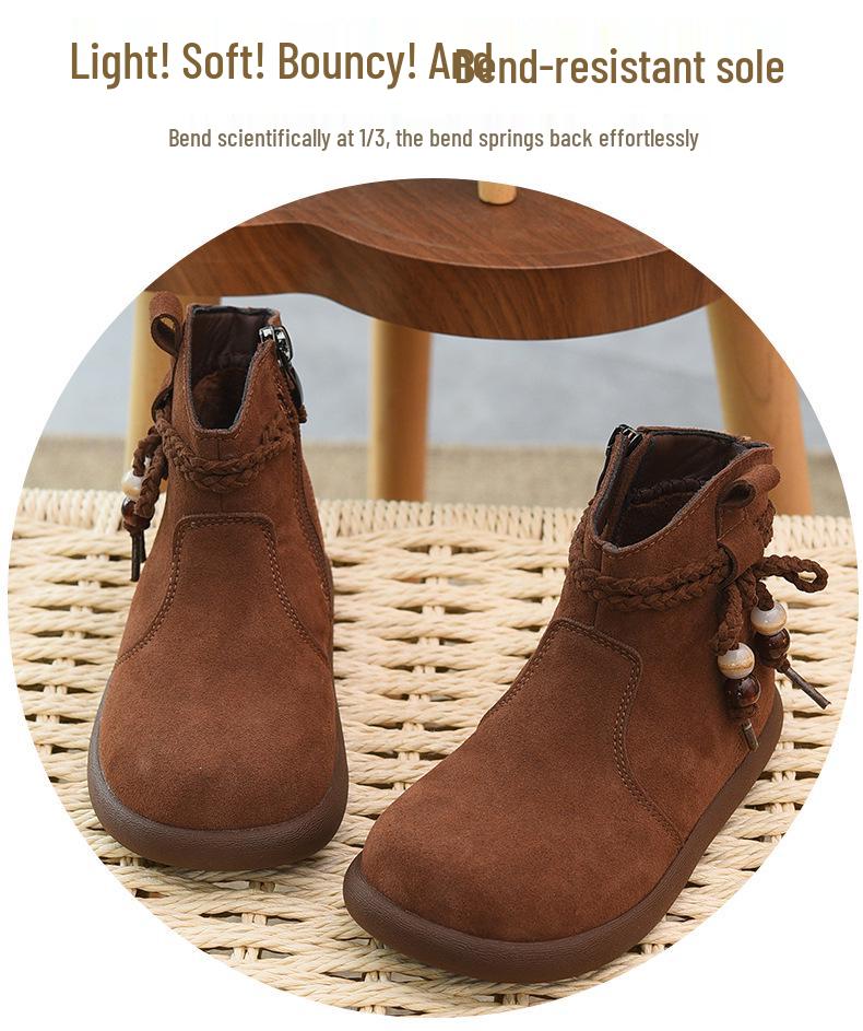 Flickors läderkängor med fleecefoder - Varma, Moderiktiga Martin Vinter 2025 Kängor