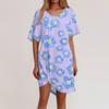 Women's Summer Casual Floral Printed Hem Knotted Short Sleeve Dresses