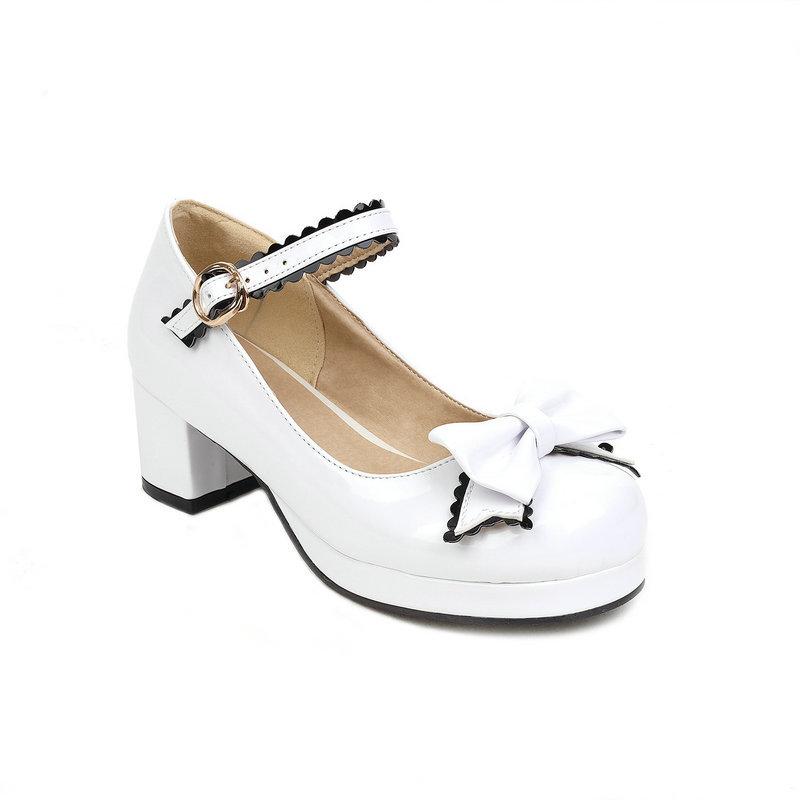 

Новые женские туфли-лодочки на платформе, с круглым носком, на массивном каблуке, с ремешком на пряжке-бантике, обувь Лолиты, большие размеры 32-46, синие, черные, розовые, красные 46