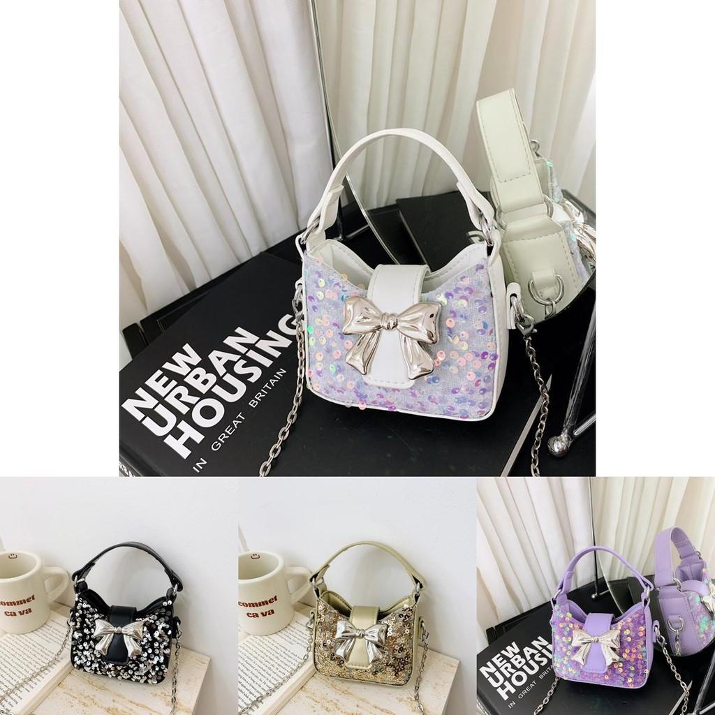 Kids Girl Butterfly Bow Sequin Mini Shoulder Bag With Breathable Pu Material For Daily Use