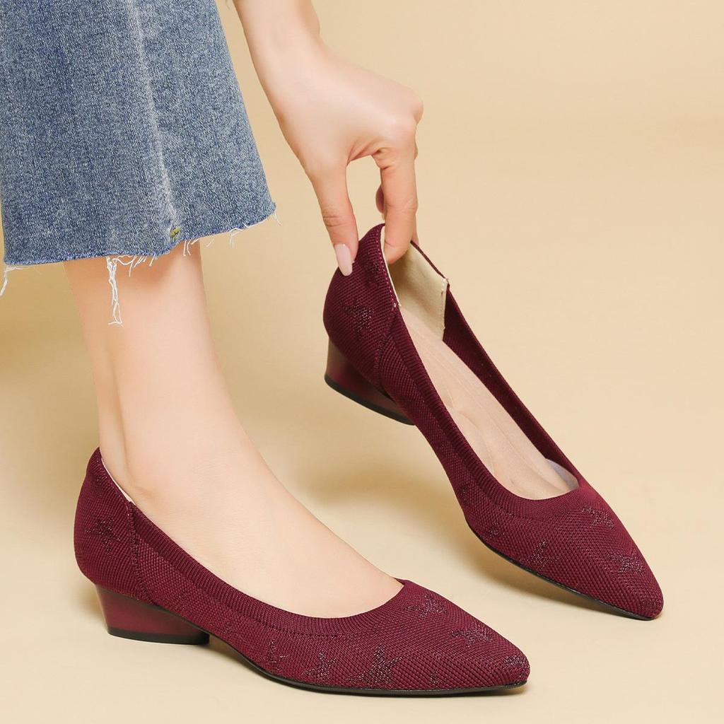 Pointed Toe Shallow Mouth Fabric Flat Bottom Women's Leopard Knitted Soft Bottom Large Shoes Size 34-43