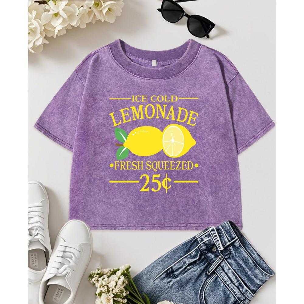 Iced Cold Lemonade Fresh Squeezed  Print Women Washed Slim Streetwear Vintage O-Neck T-Shirt Cotton Top