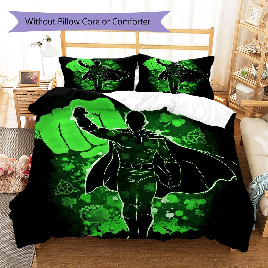 One-Punch Pattern Bedding Quilt Set Quilt Cover Pillowcase Home Decoration Birthday Gift (1 * Duvet Cover + 2 * Pillowcase, Without Core)