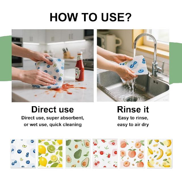 Swedish Dishcloths for Kitchen, 6 Pack, Reble Paper Towels Washable,Super Absorbent, Fast Dry Cleaning Cloths,Non-Scratch, No Odor, Biodegradable