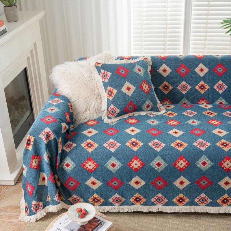 Thick Woven Floral Sofa Throw Cover Living Room Pet-Resistant Dustproof Decorative Blanket 3-Seater Couch