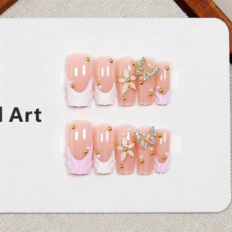 Flower Gilt Wearable Nails European And American Middle Water Pipe Fake Nails Removable Manicure Nails Wearable Nails