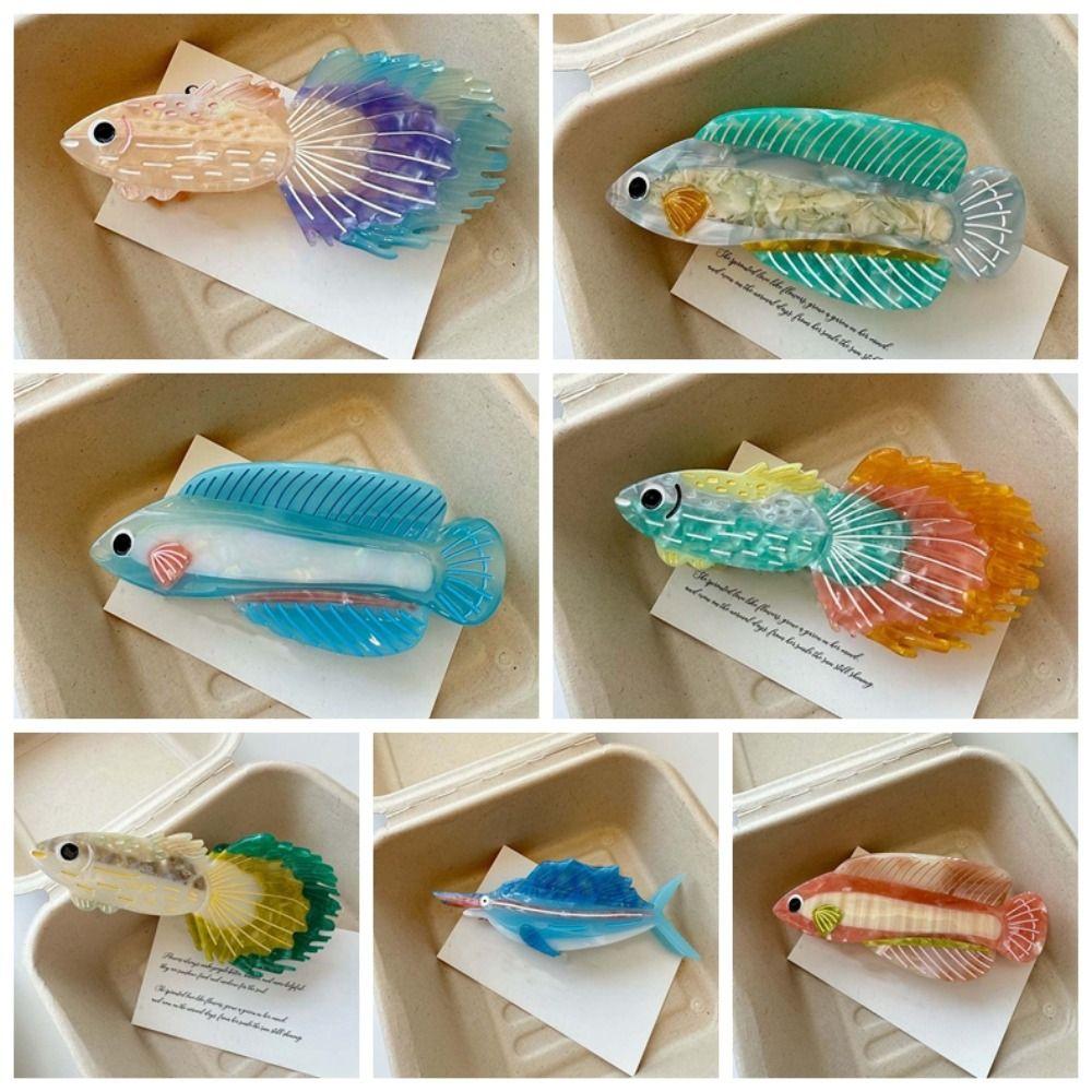 Korean Style Silver Arowana Shark Clip Acrylic Acetic Acid Hair Claw Guppy Hair Claw  Beach