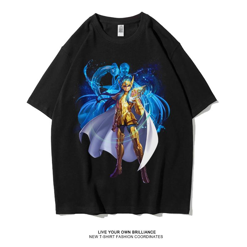 Japanese Anime Saint Seiya Golden Zodiac Sports Rock Fitness Casual Hip Hop Men's Top Short Sleeve T-shirt Girls T-shirt Couple