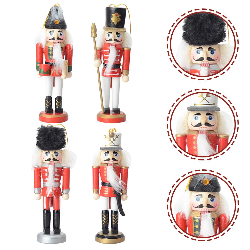 4 Pcs Nutcracker Puppets Christmas Ornaments Pendant Wood Xmas Nutcrackers Tabletop Decorations Pendants Walnut Soldier Wooden