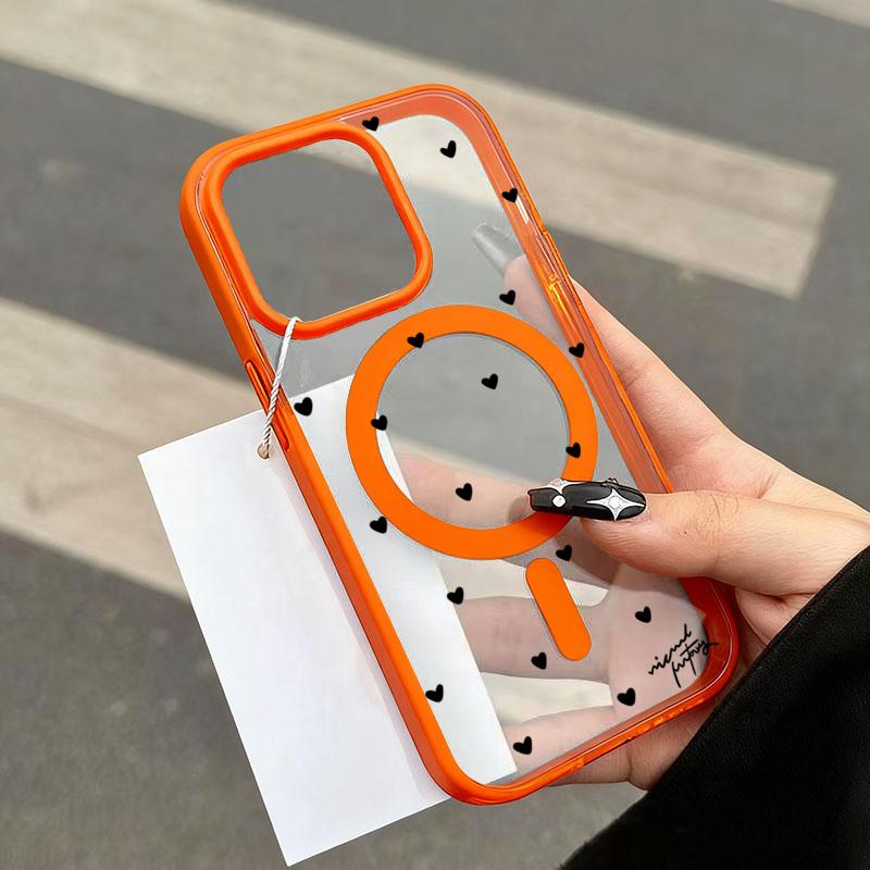 For Wireless Charging Magnetic Phone Case for iPhone 17 13 12 14 15 16 Pro Max 11 16E 16 Plus 17 Air With Black Love Heart Cover