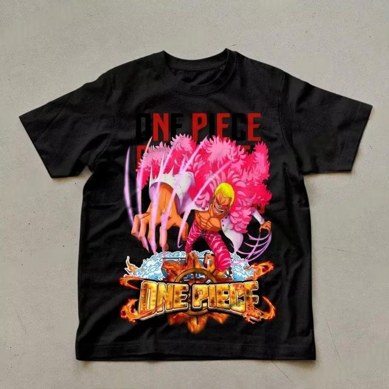 One Piece Mens Tshirt Don Quixote Doflamingo Summer Anime Autumn Boys Childrens Shortsleeved Casual Brand Parentchild Wear