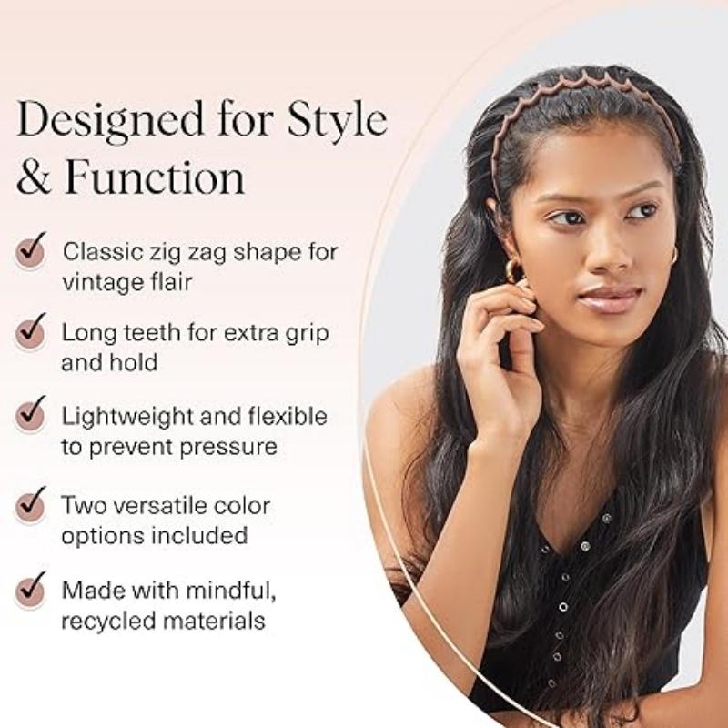 Kitsch Zig Zag Headbands for Women Non Slip –Fashion Accessories for Slicked Back -Comfortable Comb HStyles Eadband with Teeth | Ideal Gifts for Women