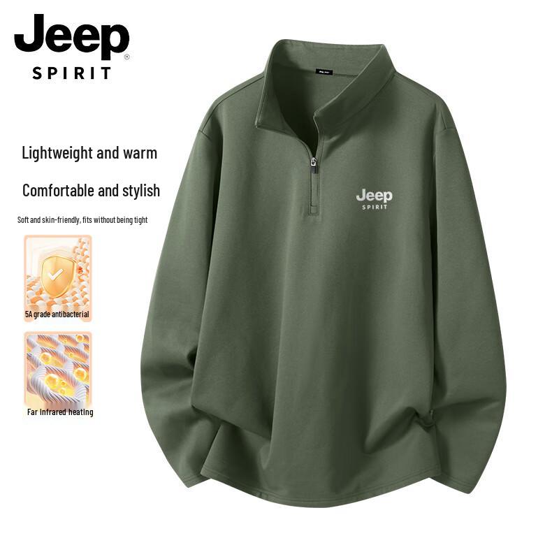 JEEP SPIRIT Men s Fleece-Lined Stand Collar Half-Zip Long Sleeve T-Shirt 2XL