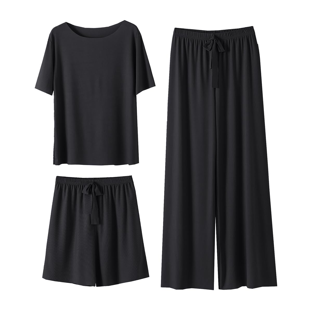 

Short Cool to the Top and Bottom Gentle on the Highly Slimming Loose Stylish Free [Akihee] Women s Pajamas, Sleeves, Touch, 3-Piece Set, Roomwear, чорний