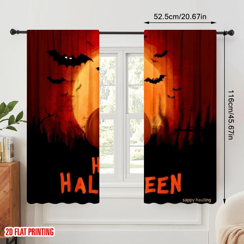 2pcs,2D Plane Printing Print Curtains A Variety of Halloween Pumpkin Durable 100% Polyester Fabric (without Rod) Decorations For