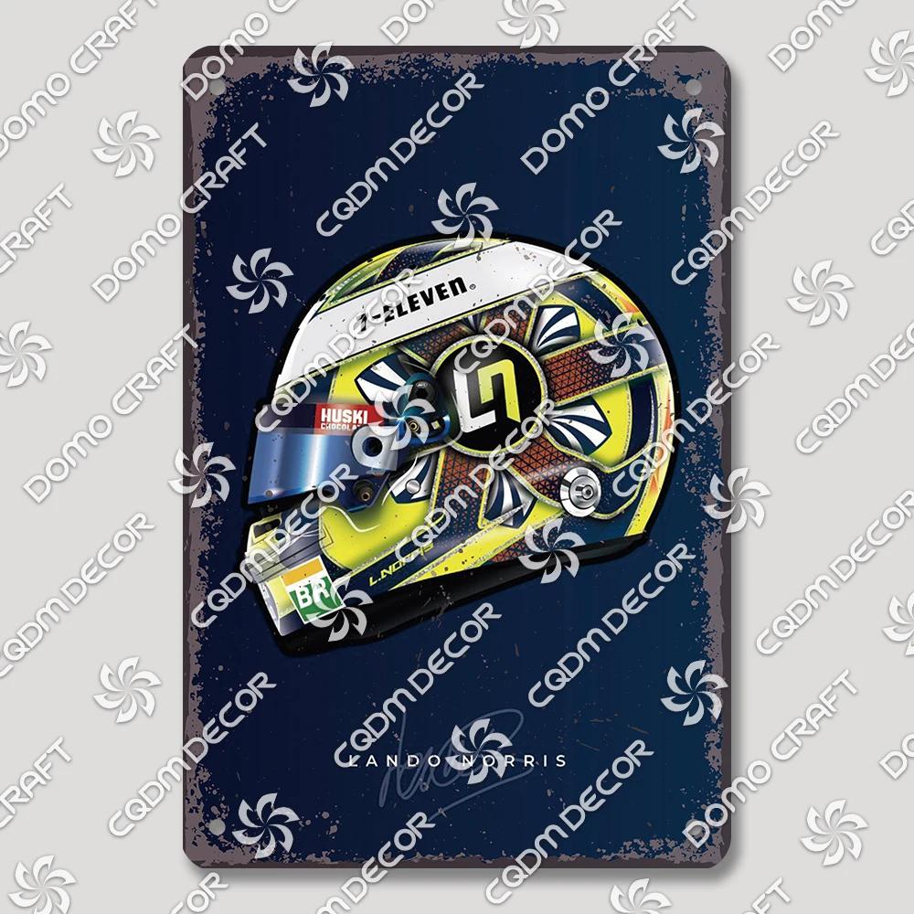 Vintage F Racer Helmet Metal Tin Sign Wall Art Decor  Sport Car Helmets Poster Plaque for Garage Racing Club Bar Pub Home