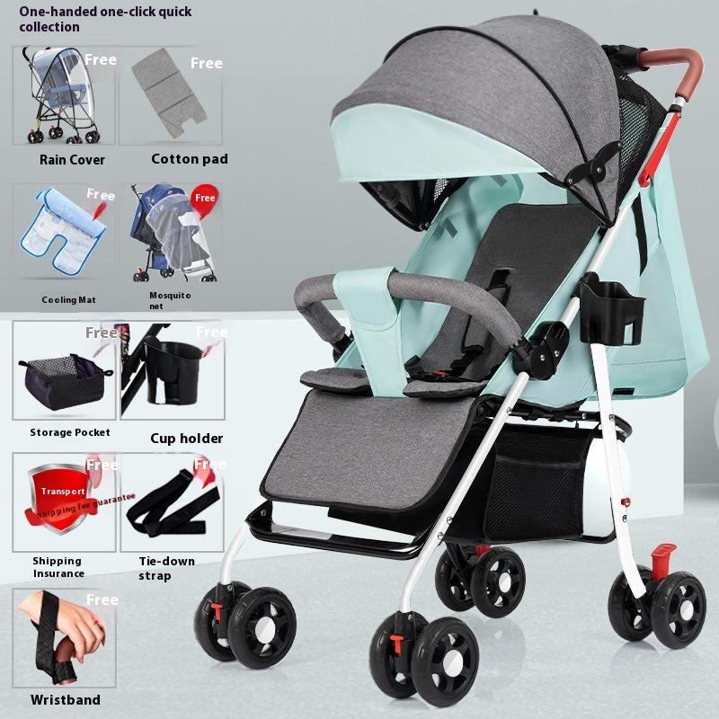 Stroller stroller can sit and lie down 0 to 3 years old, lightweight and foldable one-click collection, children's four-wheel baby walker stroller