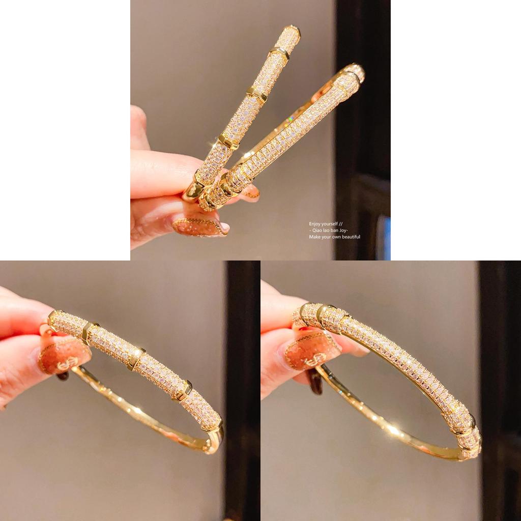 18k Gold Plated Zircon Stone Round Cuff Bracelet For Women Fashion Accessories