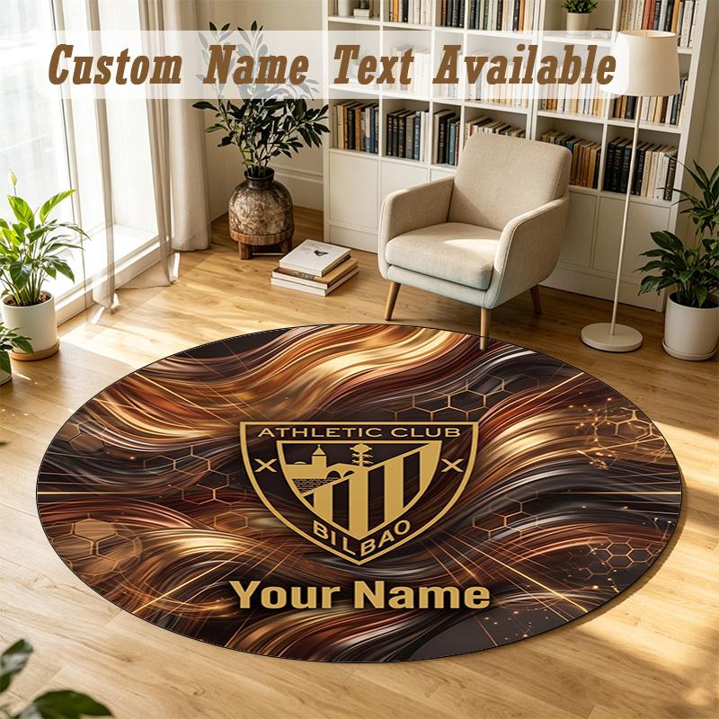 Round Rug Custom NameAthletic Bilbao Football Pattern Non Slip Carpet Home Floor Decor