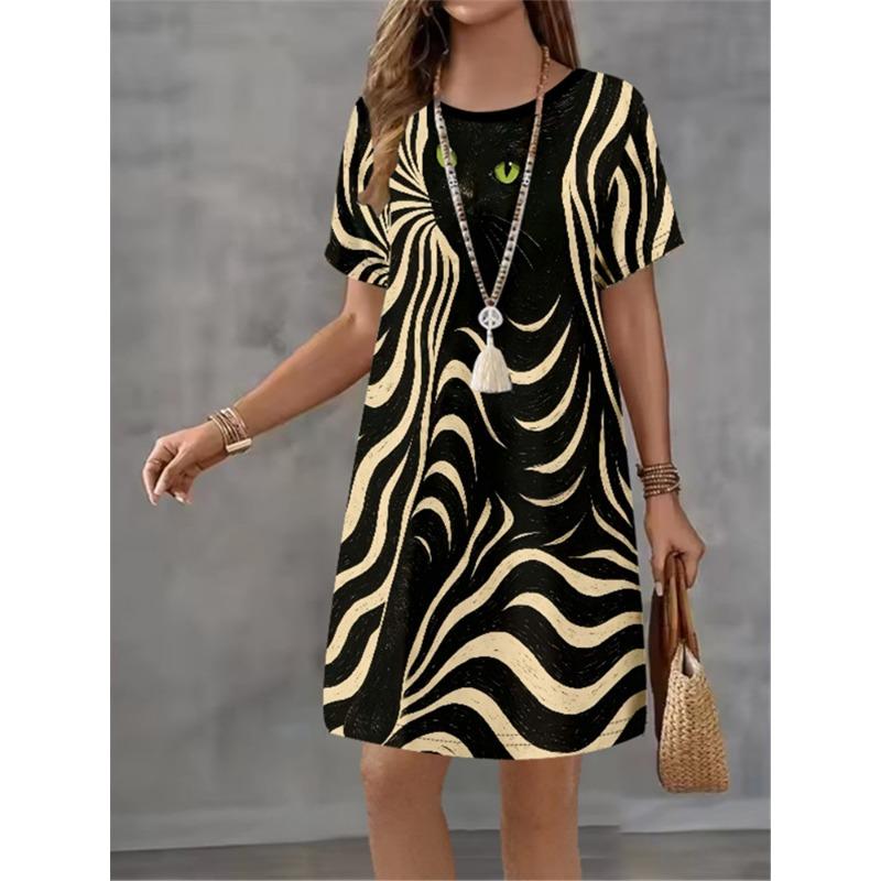 Personalized Printed Womens Dress Summer New 2025 Casual Mini Dress Female Streetwear Clothing Loose Short Sleeve A-Line Dress