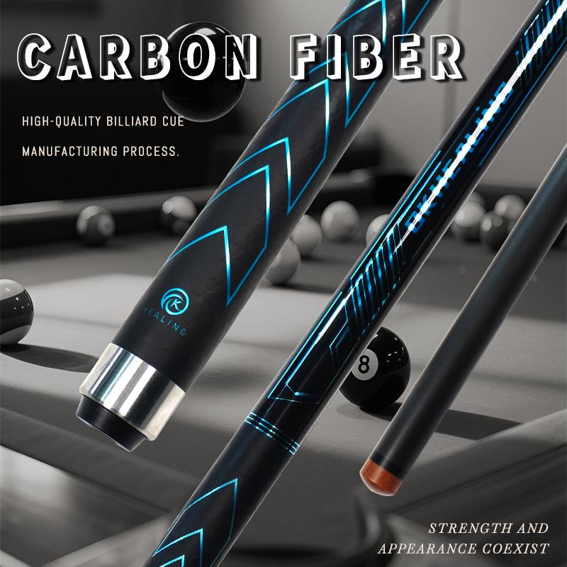 OKHEALING Karbonfaser Billard Queue Stick (Black Technology Niedrige Biegung Pro Taper Billard Queue 12,4 mm Spitze, Uni-loc Verbindung 147 cm, Spielqueue)