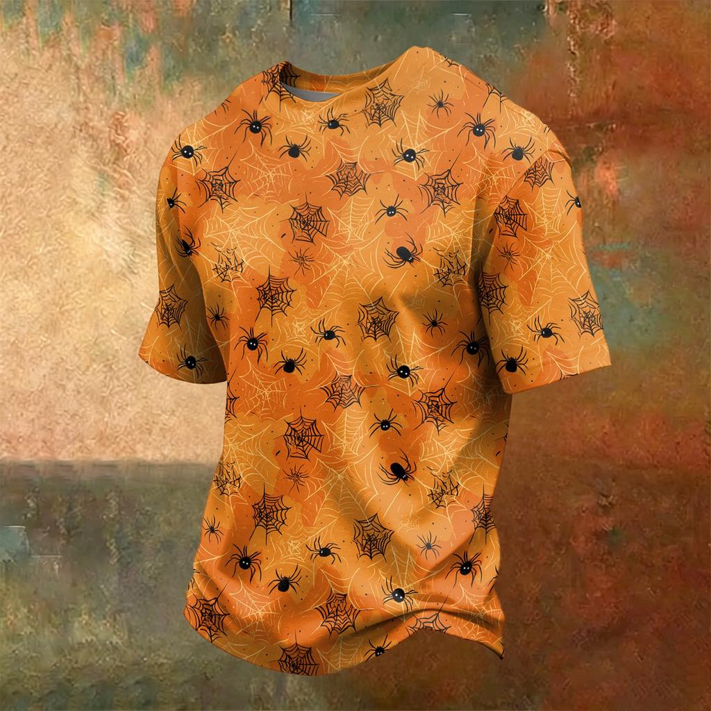 Men's Casual Halloween Printed Crew Neck Short Sleeve T Shirt Comfortable Fit Soft Fabric Lightweight Top