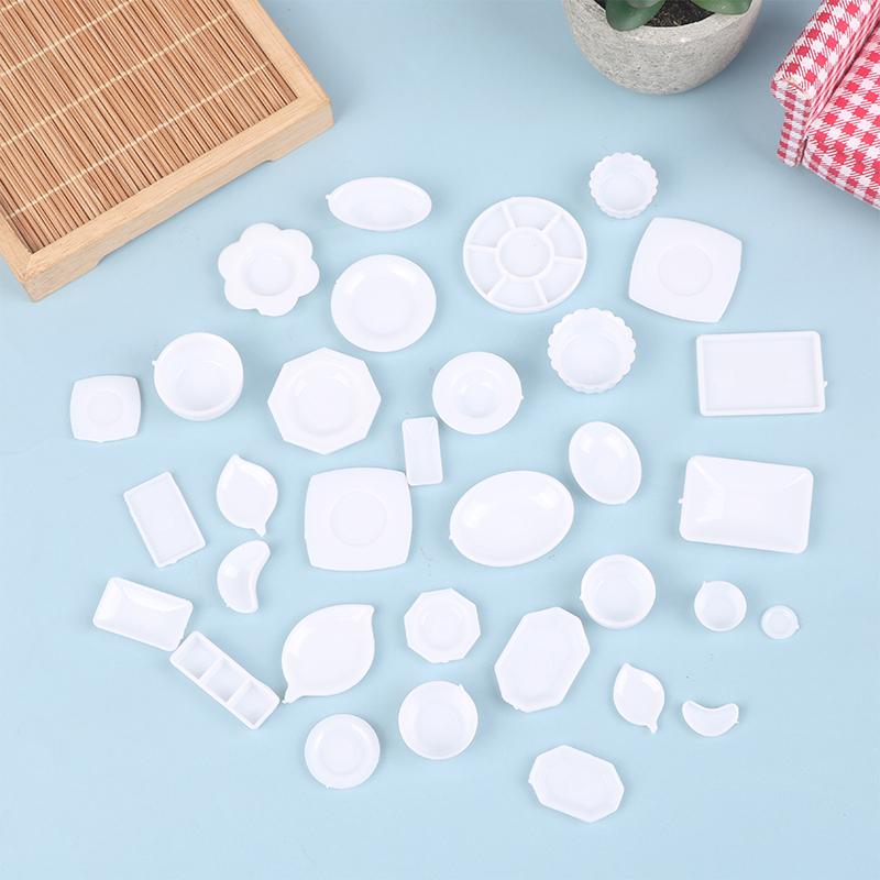 33Pcs/Set Dollhouse Miniature Trays Plates Doll Mini Food White Dishes Tableware