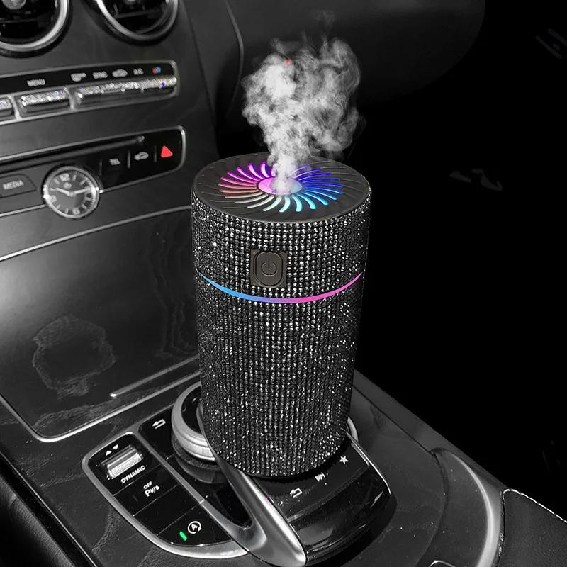 Luxury Diamond Car Diffuser Humidifier with LED Light Auto Air Purifier Aromatherapy Diffuser Air Freshener Car Accessories