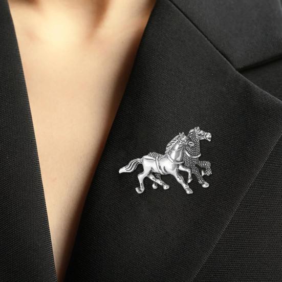 Yousheng Two Horse Brooch Pin Women Men Alloy Enamel Horse Lapel Pin Animal Sweater Dress Suit Clothing Accessories Jewelry Gift