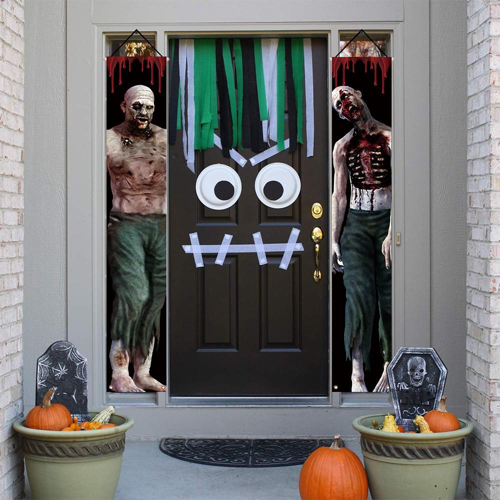 Halloween Porch Sign Zombie Multipurpose Carnival 1 Pair Polyester Indoor Outdoor Decor