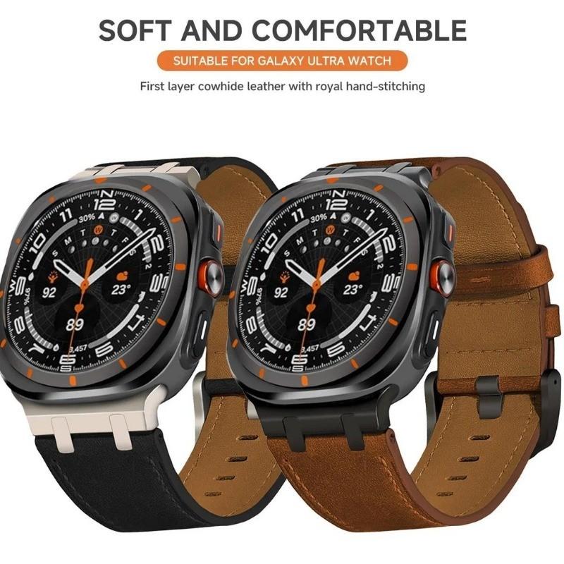 Luxus-Lederarmband für Samsung Galaxy Watch 7 Ultra/8 Ultra 2026 47mm Armband Lückenlos Uhrenarmband Herren Damen Armband Zubehör