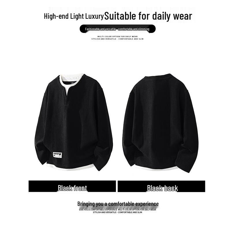 CHOCOOLATEit Men's Waffle Knit Faux Two-Piece Sweatshirt