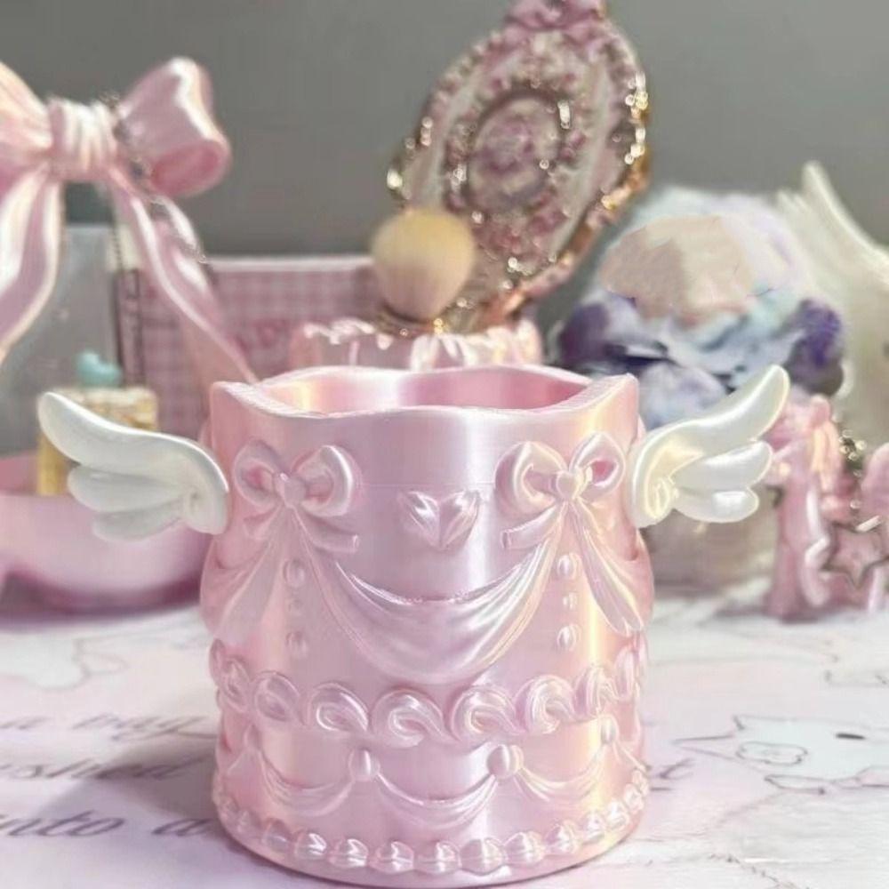 3D Printed Cosmetic Organizer Bucket Silk Texture Makeup Organizer Makeup Brush Holder Women Girls