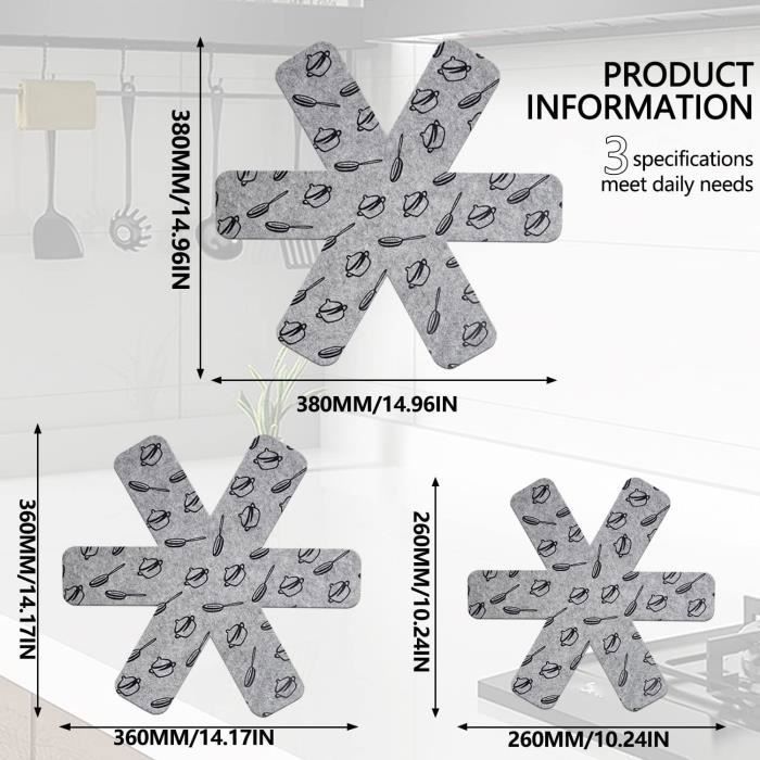 12 Pièces Protection Casseroles Protection Poele 3 Tailles (26-36- 38 CM) Multicolore SEPARATEUR