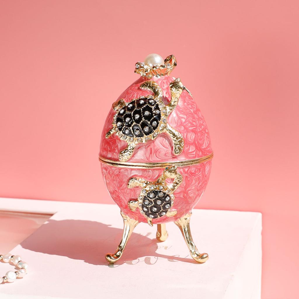 Russian Enamel Easter Egg Jewelry Box Handmade Metal Craft Gift for Women