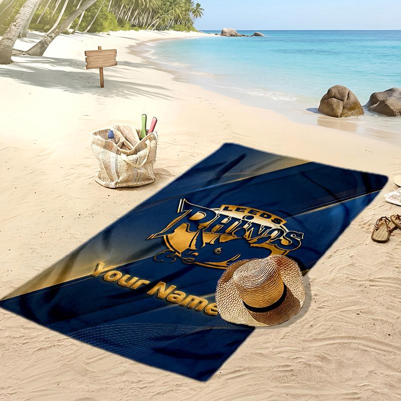 Leeds Rhinos Custom Beach Towel, Print Your Name Text Lightweight Absorbent Towel for Swimming Travel