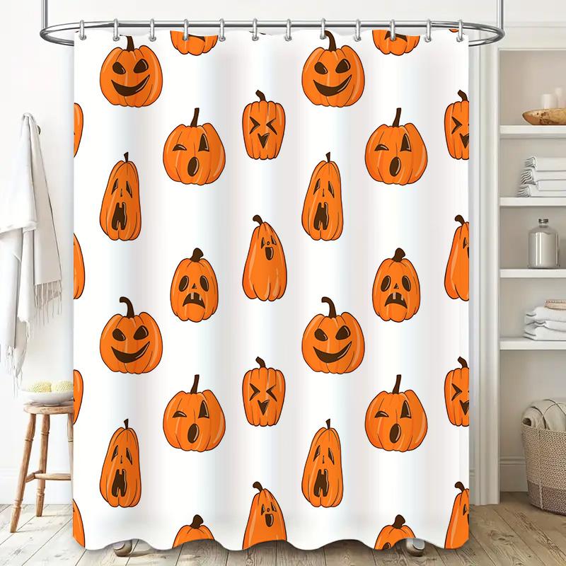 Halloween Printed Pumpkin Shower Curtain Waterproof Fabric 3D Orange Ghosts Decorative Bathroom Liner Size Customizable for Kitc