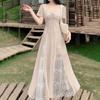 ZANZEA Women Elegant V-Neck Short Sleeve Casual Lace Splice Long Dress