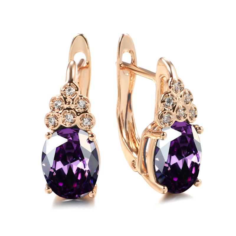 Oval Cut White Blue Multicolor Purple Zircon Full Inlay Earrings for Women Wedding Jewelry Dangle Accessories Valentine's Day Gift