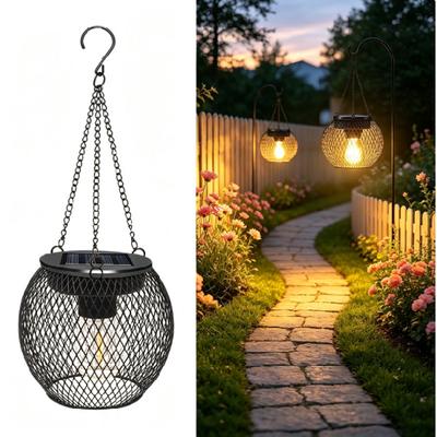 Retro Metal Hanging Solar Lantern Outdoor Auto On/Off Bright LED Solar Hanging Lights IP65 Waterproof for Patio Garden Lawn