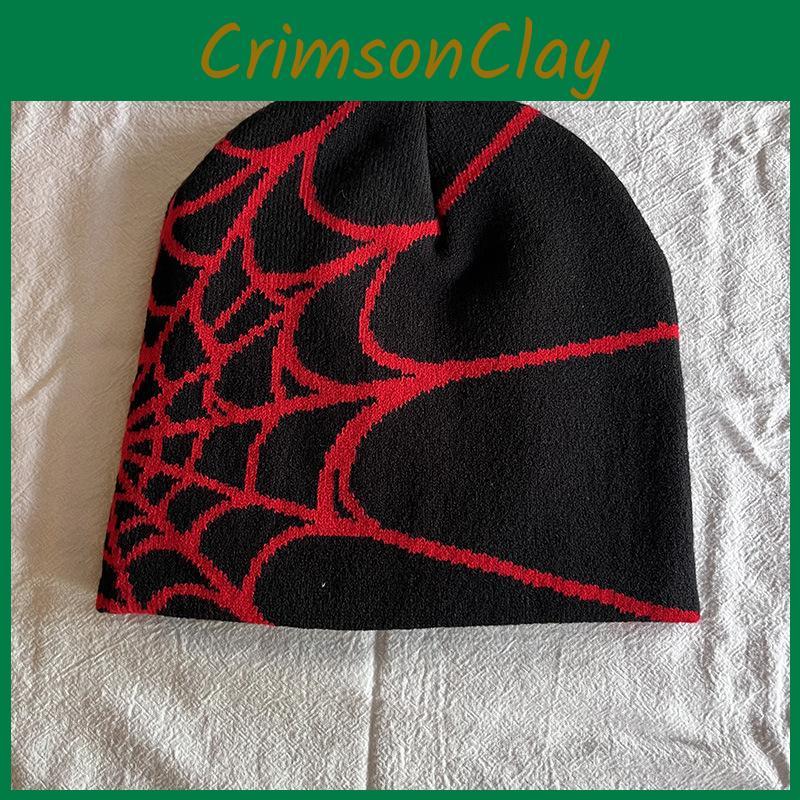Fashionable Knit Cap With Spider Web Embroidery Design For Daily Casual Wear