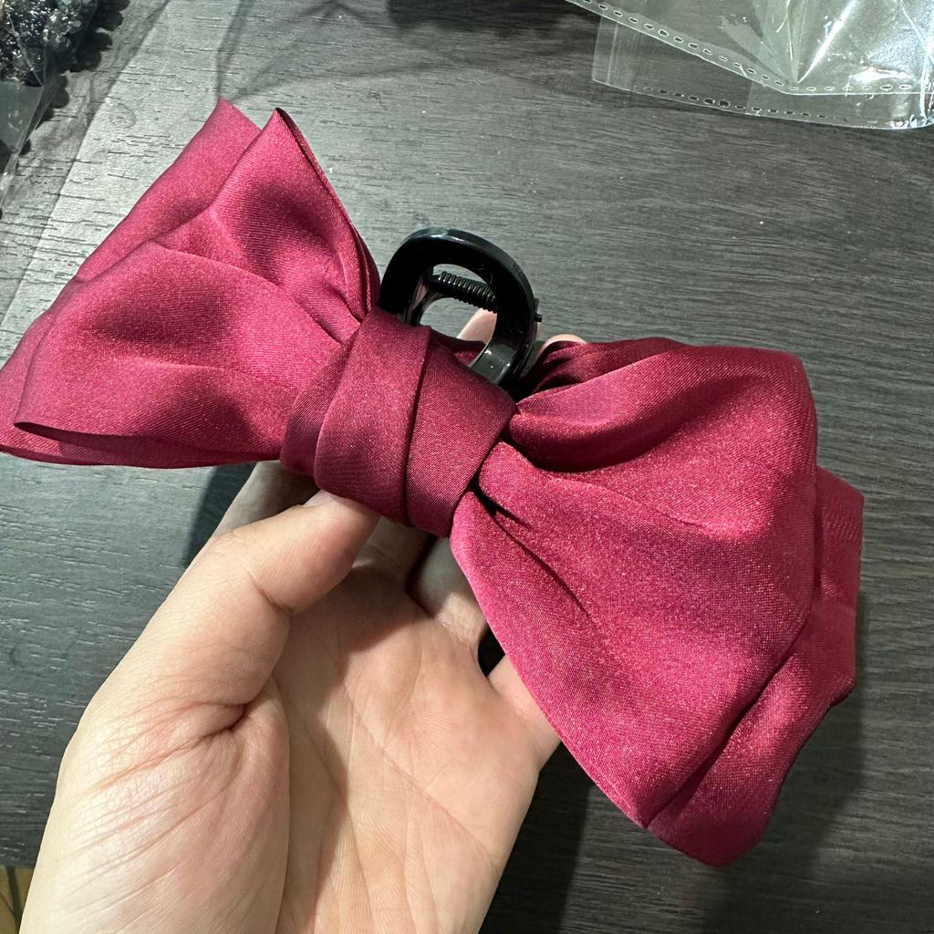 Korean Black Double-Sided Bow Hair Clip with Large Shark Clasp for Women