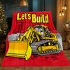 1pc Construction excavator Let's Build city skyline red background flannel blanket for kids construction theme blanket