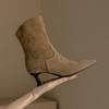 Women's High-heeled Short Boots Spring and Autumn Pointed-toed Thin-heeled Simple Large-size Short Boots